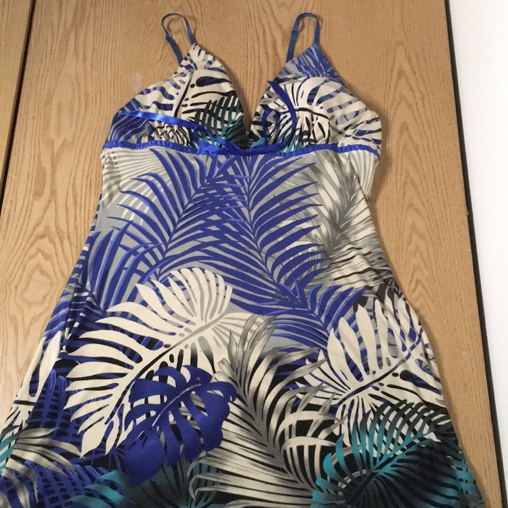 Women’s Sexy Kala Tropical Print Dress Stretchy Soft Liteweight Blue Size Large